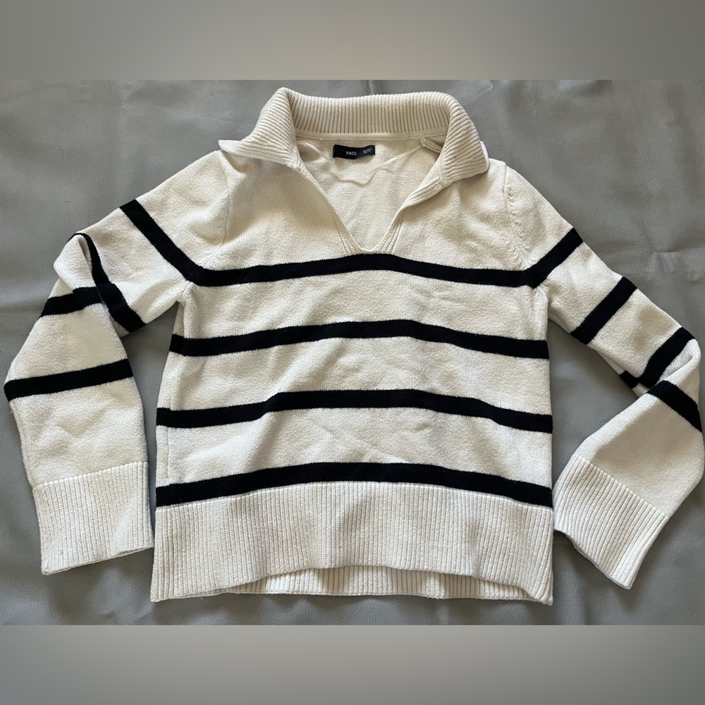 Mango striped v-neck collared sweater